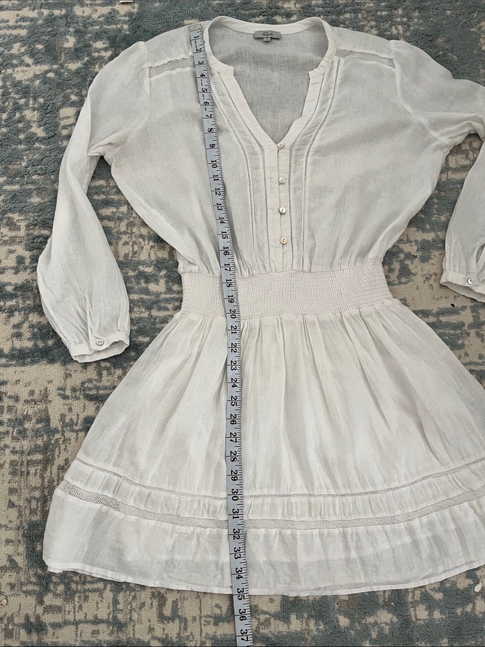 Rails Jasmine White Linen Blend Smocked Waist Mini Dress S - Picture 9 of 9